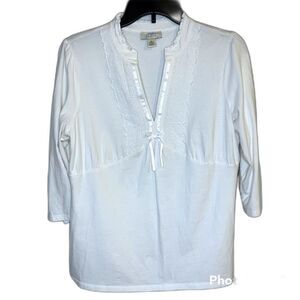 Ann Taylor Loft White Peasant Style Top Size Large